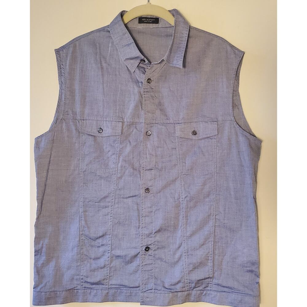Neil Barrett Womens XL Sleeveless Button Front Top Blouse Lightweight Blue Linen